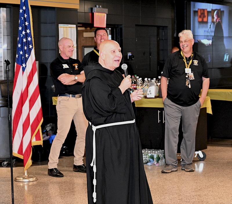 Brother David speaking at a Fathers' Guild meeting